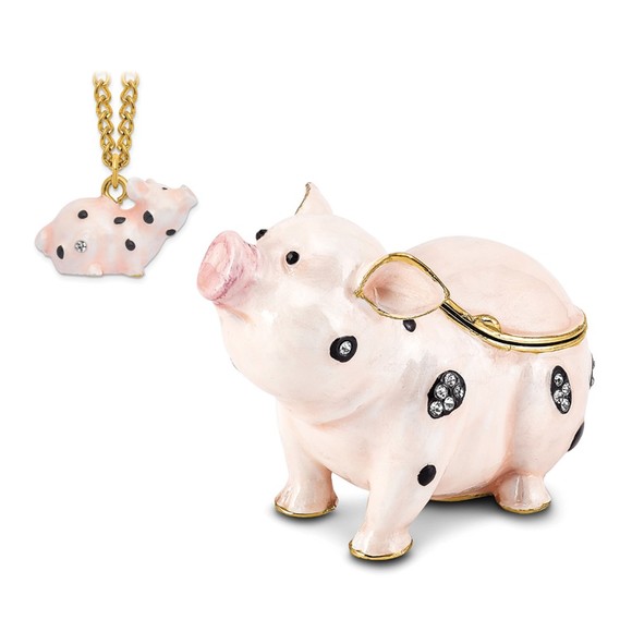 Pewter Bejeweled Crystals Enameled PETUNIA Spotted Pig Trinket Box - Picture 8 of 8